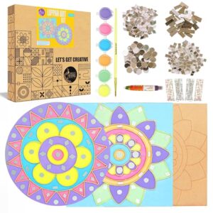 DIY Wall Decoration Kit with 3 MDF Bases 8 inch, Paints, Craft Mirrors, Clay Traditional Painting Art Kit for Kids and Adults